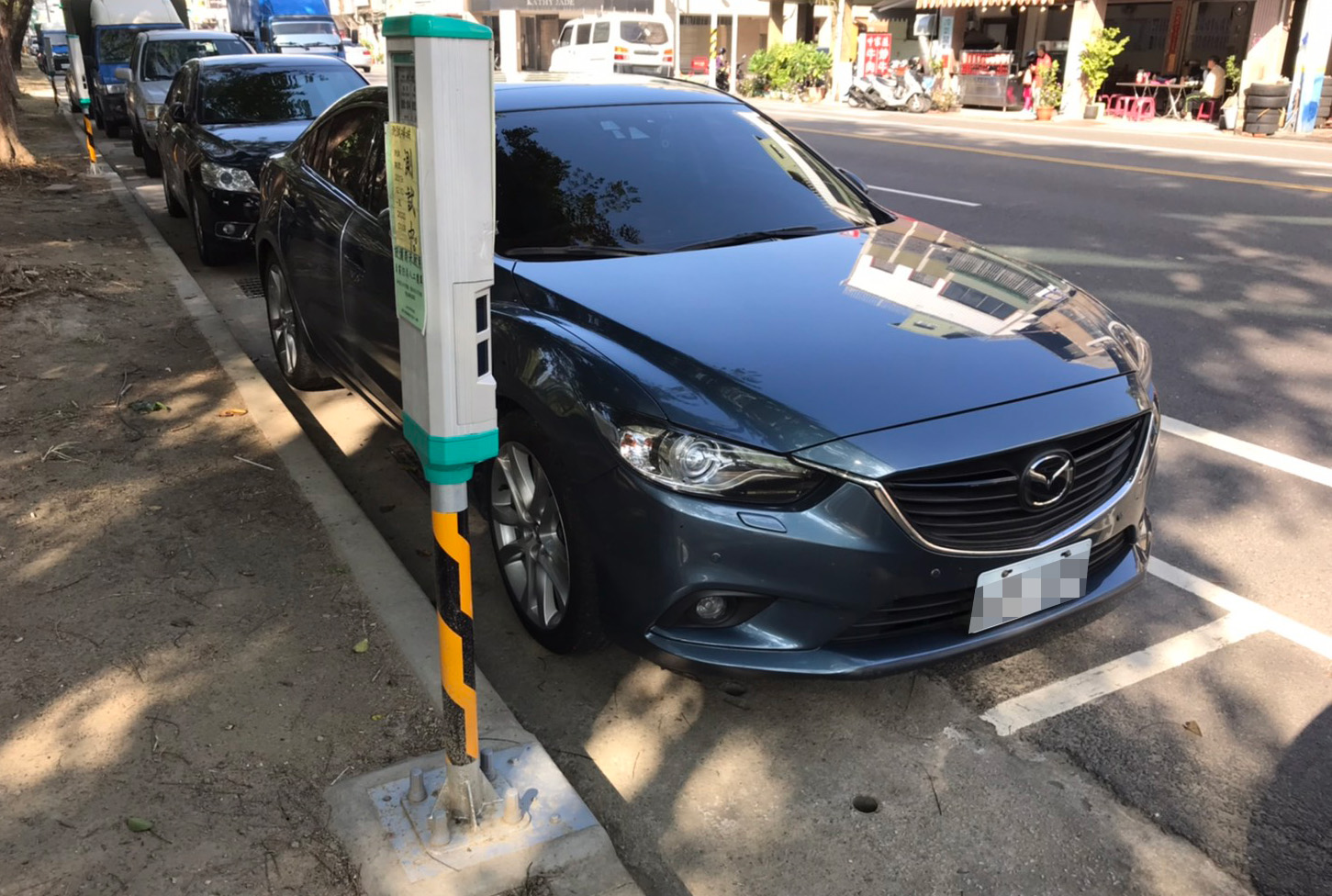 Smart Parking Meter by the Roadside Tree